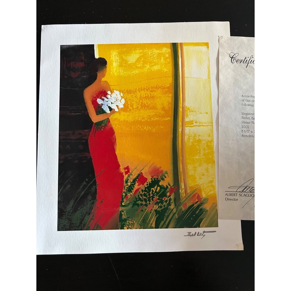 Emile Bellet Signed Seriolithograph "Diane Floraison 2002 8.5  x 7 COA Unframed
